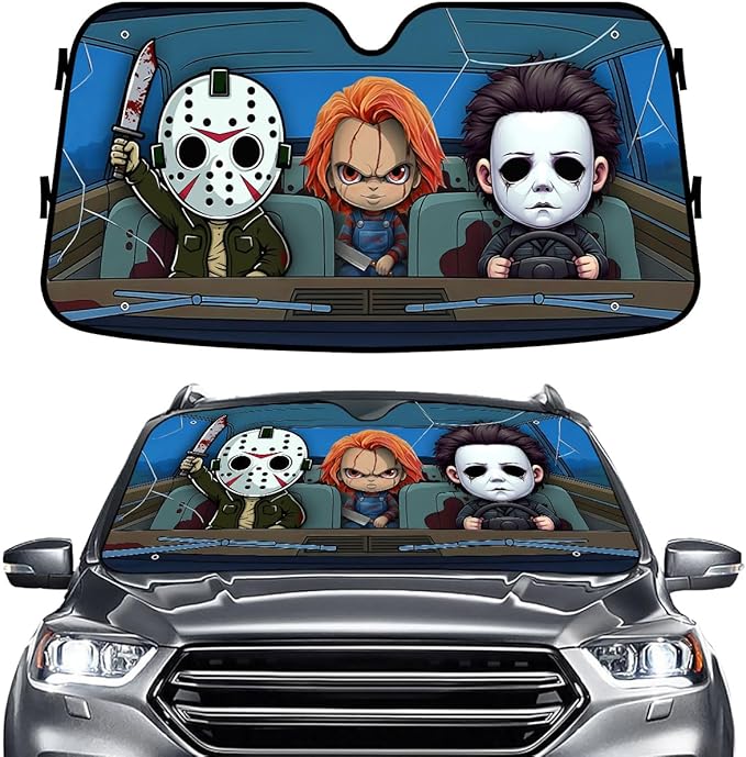 GENANY Horror Windshield Sun Shade for Car SUV Truck (55x30 Inches), Front Window Visor for Windows, Protector Blocks UV