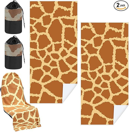 2 Pack Car Seat Towel Covers with Storage Bag 63 x 32 Inch Athletic Running Towel Seat Sweat Washable Non Slip Cover Gift for Car Outdoor Sport Activities (Giraffe Pattern)