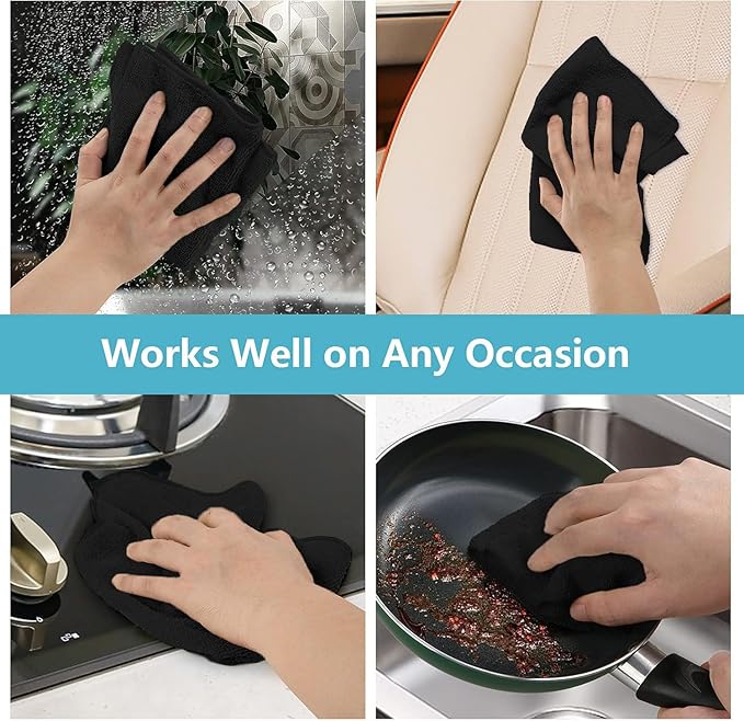 HOMEXCEL Black Microfiber Cleaning Cloth 100 Pack, Microfiber Towel for Cars, Lint Free, Scratch-Free, Highly Absorbent, and Cleaning Rags for House, Window and Glass, Cars, TV Screen 11.5 X11.5 inch