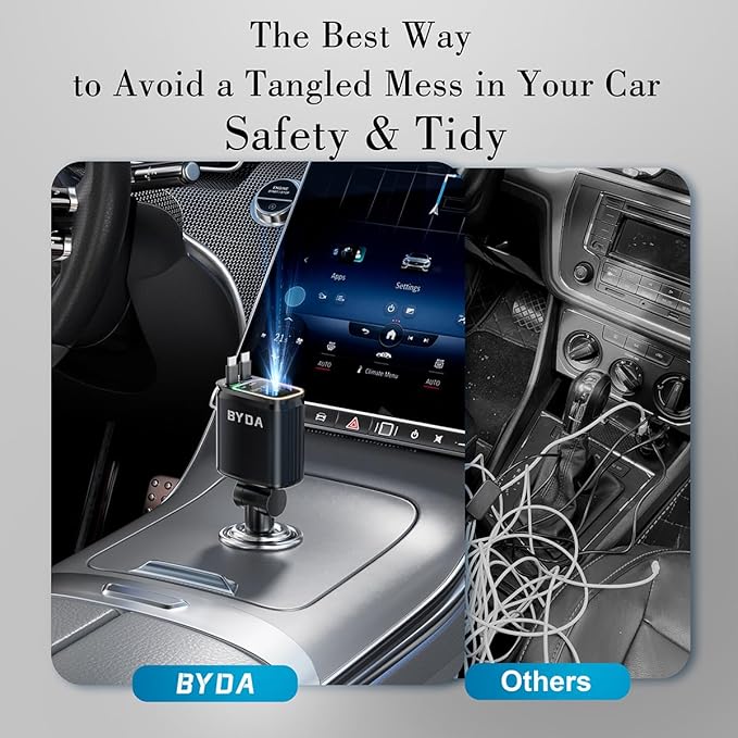 4 in 1 Retractable Car Charger with Starry Light,69W USB-C Fast Car Charger, for iPhone 17/16/15/14/13/12/11, Android,Pixel,Cigarette Lighter Charger (for Lightning+USB-C)