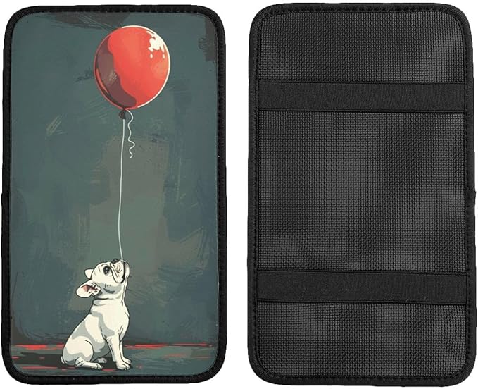 Universal Car Center Console Cushion Pad, White French Bulldog Soft Waterproof Car Center Console Cover Auto Armrest Seat Box Cover Protector for Most Vehicle SUV Truck Car