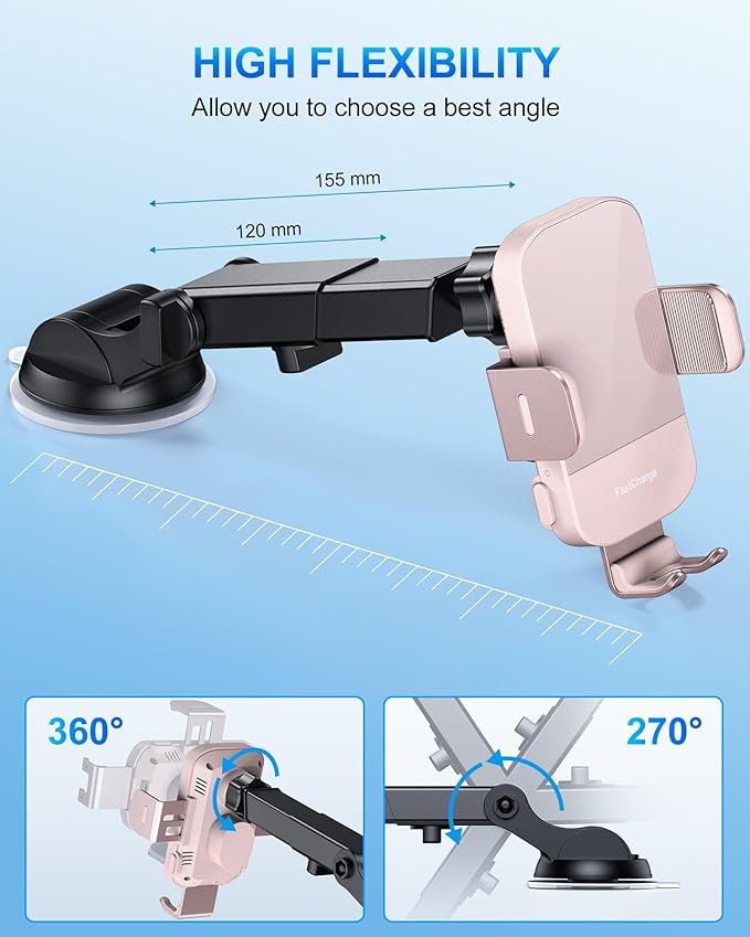 CHGeek Wireless Car Charger, 15W Fast Charging Auto Clamping Car Charger Phone Mount Phone Holder fit for iPhone 15 14 13 12 11 Pro Max Xs, Samsung Galaxy S24 Ultra S23 S22 S21, S20, S10+, Pink