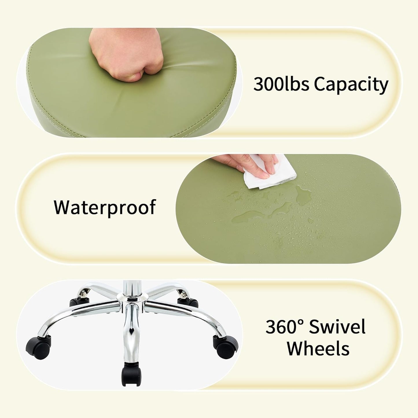 Tattoo Stool with Wheels,Adjustable Rolling Massage Chair19.5’’-26.6’’, Green Salon stools for Hair Stylist (Green)