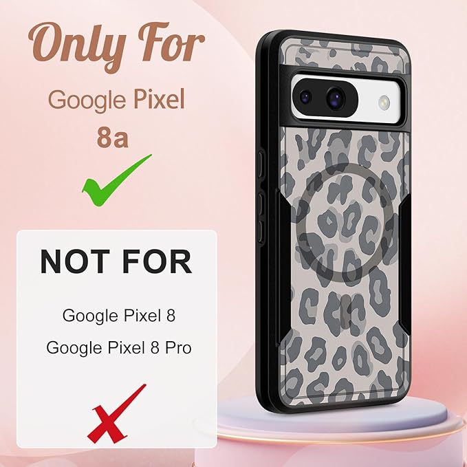 for Google Pixel 8A Case 6.1 Inch - Compatible with MagSafe Women Girls Cute Magnetic Protective Cover Cool Fun Unique Leopard Heavy Duty Shockproof Design for Google Pixel 8A Phone Cases