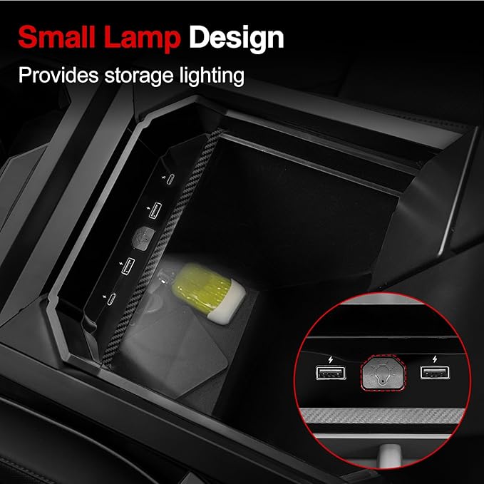 Center Console Organizer Tray Compatible with Tesla Cybertruck 2025 2026 2024,Armrest Storage Tray with USB Expansion Docks for Cybertruck Accessories
