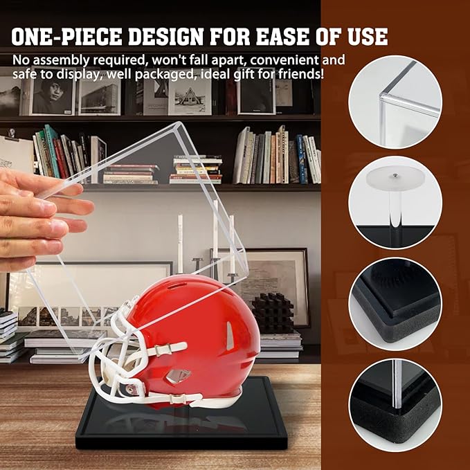 Mini Helmet Display Case, Clear Acrylic 1/2 Football Baseball Helmet Display Case, UV Protection Memorabilia Holder, Ideal for Sports Collectibles