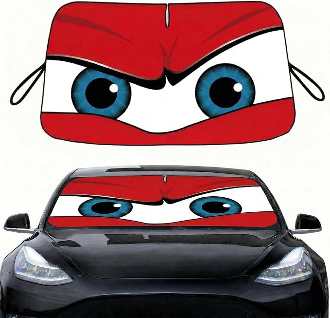 eygeufg Windshield Shade, Car Sun Shade for Front Windshield (Red, Tesla Model Y/3)