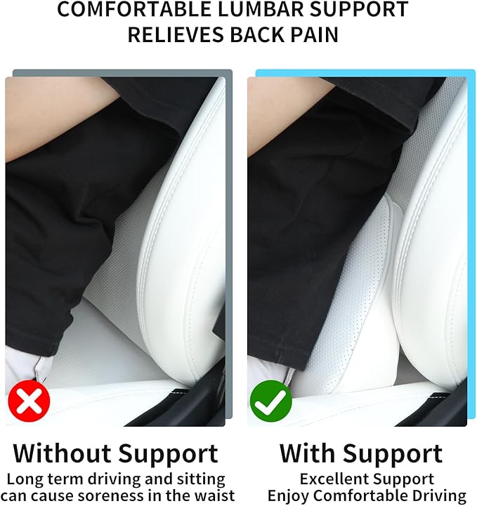 Lumbar Support Pillow for Car Seat, Office Chair Nappa Leather Memory Foam Lower Back Cushion for Back Pain Relief Improve Posture, Ergonomic Back Rest for Gaming Chair, White, 1PC