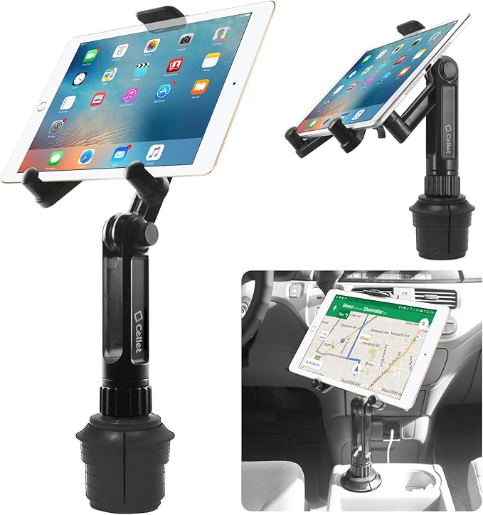 Cellet Cup Holder Tablet Mount, Car Cradle Holder Compatible for All iPad, Pro, Air, Mini Samsung Galaxy Tablet, Amazon Fire Microsoft Surface