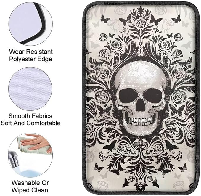Dreaweet Gothic Skull Car Center Console Cover Universal Fit Scratch Resistant Arm Rest Cover for SUV Sedan Soft Comfort Armrest Cover Center Console Cushion Pad