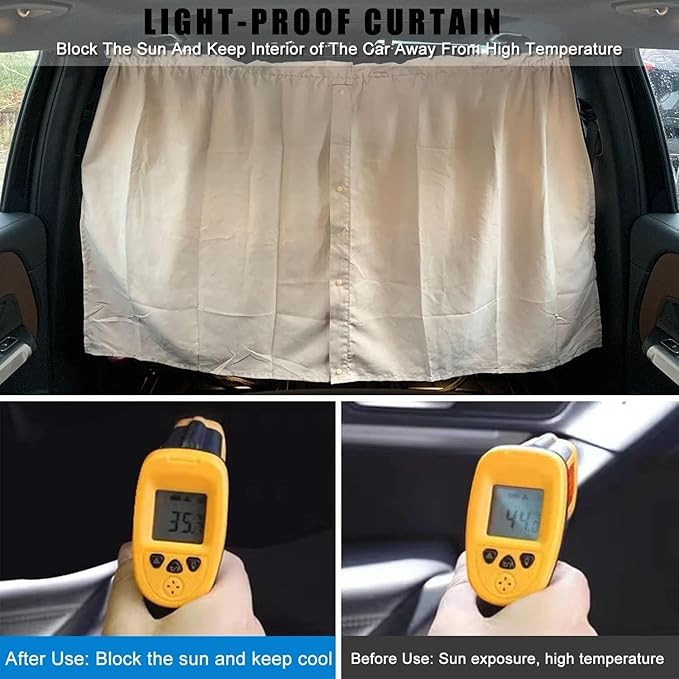Car Divider Privacy Curtain, Blackout Suede Sun Shade Cover Front & Rear Seat Partition Space Divider Auto Van Truck Interior Accessories for Family Camping Baby Sleeping (Beige, Large)