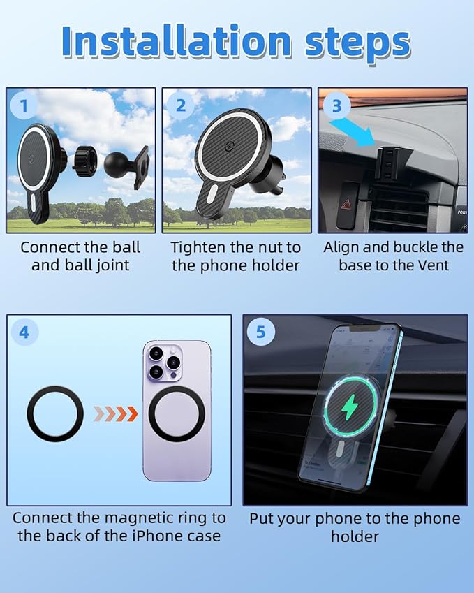 PZK Car Phone Mount for Toyota Tundra 2007 2008-2011 2012 2013 /Sequoia 2008-2011 2012 2013 Accessories Custom Air Vent Car Phone Holder Magnetic 15W Fast Wireless Charger Automobile Cradles