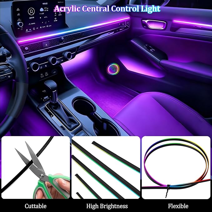 Acrylic Interior Car LED Strip Light,RGB 22 in 1 Neon Ambient Lighting Kits,Car Ambient Lighting with APP Control,LED Lights for Cars with Music Sync Dynamic Dreamcolor