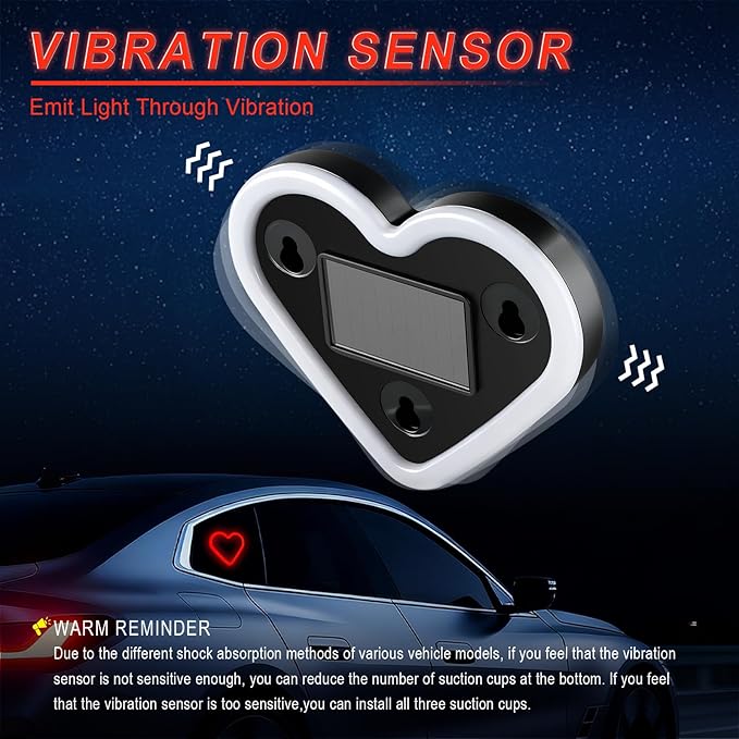 iFunyLED Car LED Interior Lights, Heart-Shaped Ambient Light for Windows, 5 Lighting Modes, Charging Through Type-c and Solar Energy, Car Decorations for Women Men, Pack of 1, (Red)