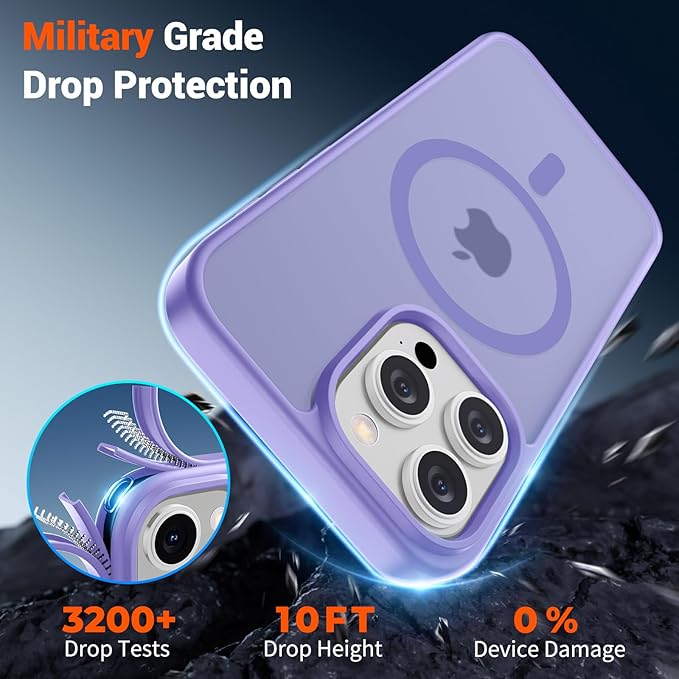 SUPFINE Magnetic for iPhone 15 Pro Case (Compatible with MagSafe) (Military Grade Drop Protection) Slim Translucent Matte Shockproof with Anti-Fingerprint Phone Case,Purple