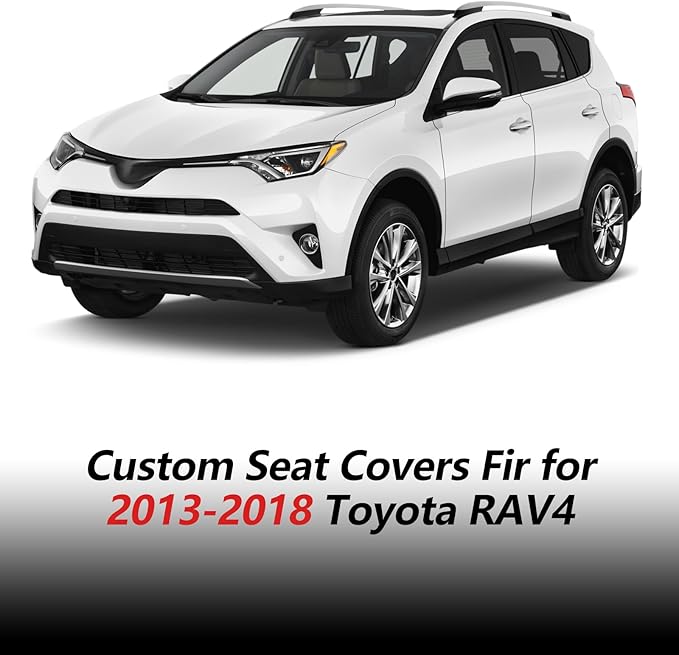 Fit RAV4 Car Seat Covers (Only Front 2 Seats) Compatible with Toyota RAV4 2013-2018 - Full Coverage Breathable Leather, Airbag Compatible, Waterproof & All-Weather, Easy to Install, Black+Red