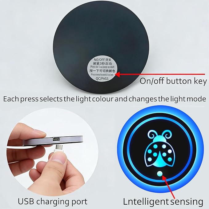 Heart Dog Paw LED Cup Holder Lights for Car,2Pcs LED Light Up Cup Holder Coasters with USB Charging 7 Colors,Waterproof Interior Atmosphere Lamp,Car Decor Accessories Gifts for Women Men Pet Love