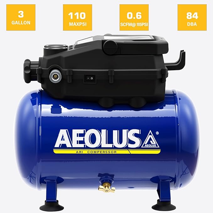 Air Compressor, 3 Gallon Max 110 PSI Portable Oil Free Tank and Ideal for Painting, Inflation and other Pneumatic Tools.