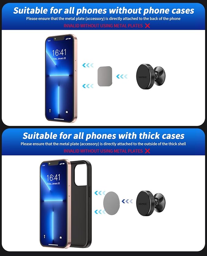 2 Pack Magnetic Phone Holder for Car, [ Strong Magnet ] Magnetic Phone Holder, [ 360° Rotation ] Phone Magnet for Car, Compatible with Most Smartphones, Must be Used with Metal Pad, Black