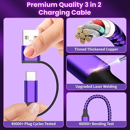 Travel Essentials 3in2 Multi Charging Cable for iPhone Watch Charger,USB A/C to Type C/IP/iWatch Charger,Travel Chargers for Multiple Devices Compatible with iWatch Series&iPhone 16-12（2PACK,5FT）