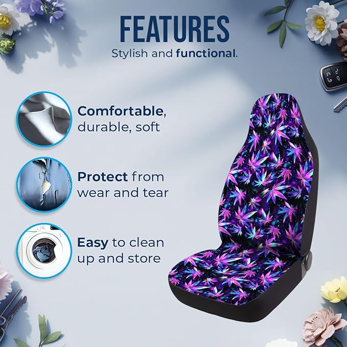 GENANY Galaxy Weed Car Seat Covers Set of 2, Breathable Front Seat Covers for Truck Sedan SUV, Purple Car Accessories, Funny Gift for Women Men