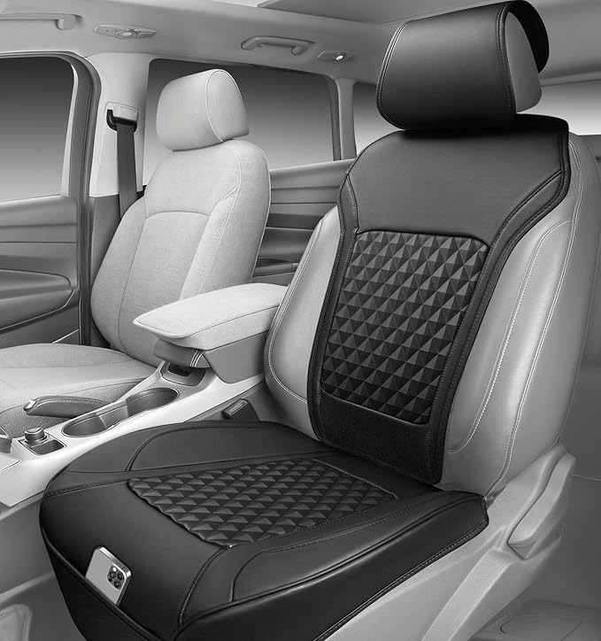 CAR PASS 1Pcs Nappa Leather Front Seat Cover for Cars, Waterproof Sideless Car Seat Cover, Durable Non-Slip Seat Protector Cover Universal Fit for Most Automotive, Vans, SUVs, and Trucks, 1 Pack Black