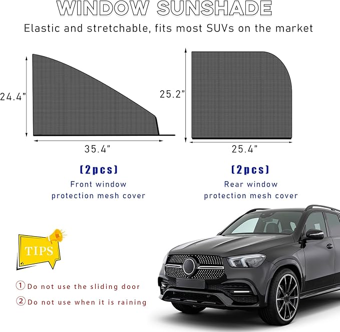 4 PCS Car Window Shades, Auto Front Rear Side Window Sun Shades for Block Heat & UV Protection, Breathable Mesh Baby Window Screen Covers, Universal Car Accessories (SUV)