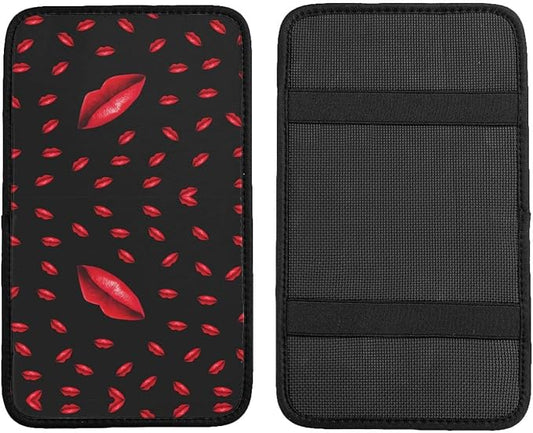 Car Armrest Cover Auto Center Console Pad Arm Rest Cushion Soft Car Accessories Universal for Most Vehicle (Bright Red Lips Pattern Design)