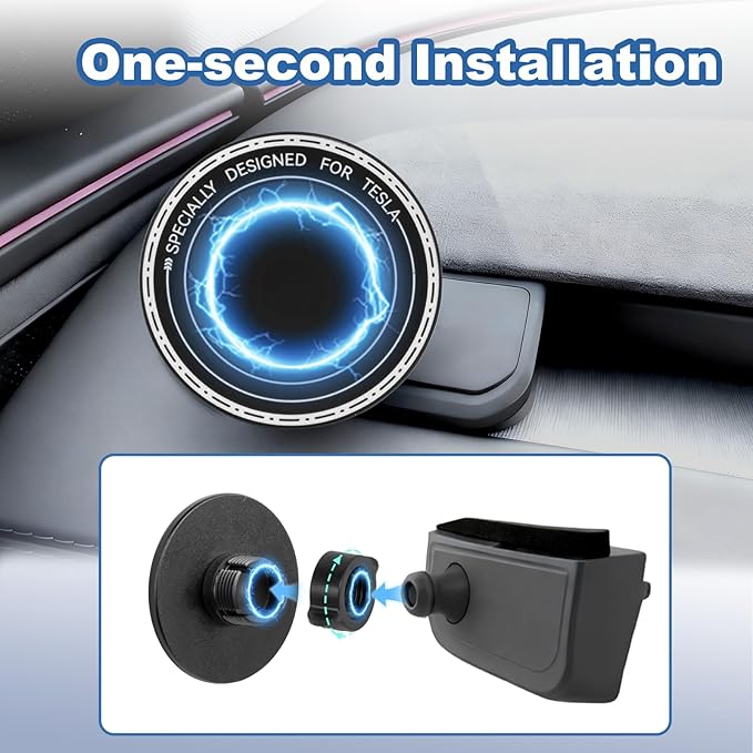Phone Mount for 2025 2026 Model Y Juniper & 2024 2025 Model 3 Highland,Tesla Interior Accessories, Compatible with MagSafe Magnetic Holder with Fixed Vent/Dashboard Mount, 360° Rotatable