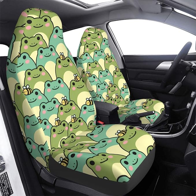 Delerain Car Seat Covers Set 2Pcs, Cute Chubby Frog Universal Front Car Seats Vehicle Enterior Protector Suitable Fits Most Car Auto SUV Sedan Truck