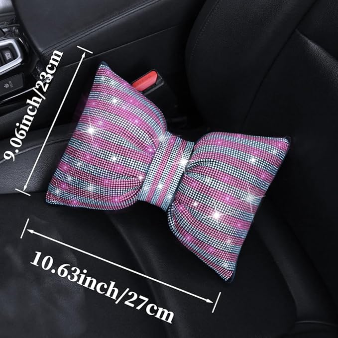 Bling Bling Rhinestones Car Pillow Headrest Auto Seat Headrest Cushion with Bling Rhinestone Automotive Accessories for Women Ladies and Girls Car Seat Pillow for Driver White-Pink 2Pcs