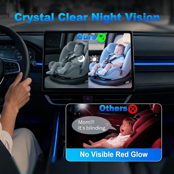 Cabin Care Baby Car Camera with Wireless CarPlay Adapter for iPhone Only, 1080P HD, IR Night Vision, 150° Wide-Angle, Real-Time Rear Seat Monitor, Works with Factory Wired CarPlay (Dog)
