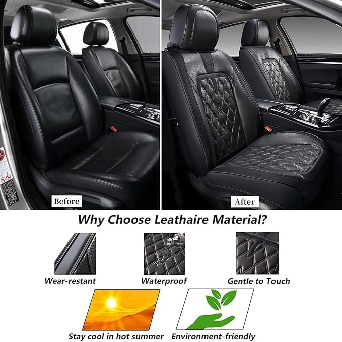Coverado Car Seat Covers Full Set, 5 Seats Covers for Cars, Car Seat Covers Front Seats Back Seat Covers, Car Seat Protector Luxury Leathaire Waterproof Seat Cushions Universal Fit Most Cars Black