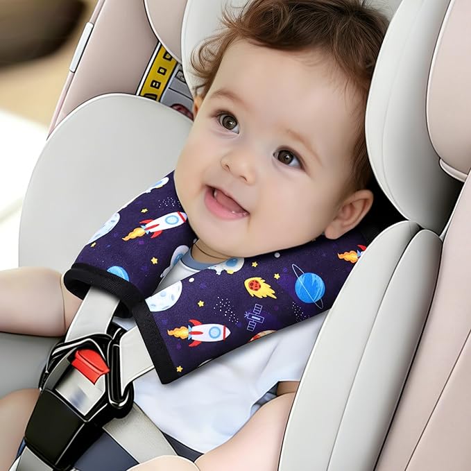 COOLBEBE Car Seat Straps Shoulder Pads for Baby Kids, Super Soft Velvet Seat Belt Covers for All Car Seats/Pushchair/Stroller/High Chair, Blue Space