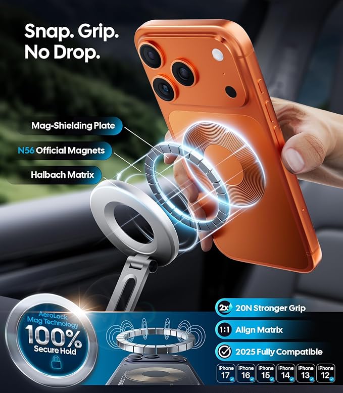 Wigoo Vacuum Magnetic Phone Holder for Car for Magsafe [80LBS Suction & 3000gf Magnetic] 360° Adjustable Car Phone Mount, for iPhone 17 Pro Max 16 15 14 13 12 Air Plus, Silver