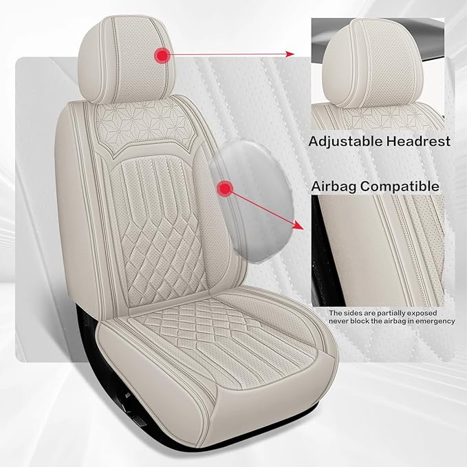 Car Seat Covers for Genesis GV70 2022-2025 2026, Full Set Premium Nappa Leather Waterproof Breathable Anti-Slip Airbag Compatible Car Seats Protector, Soft Car Interior Seats Cover (Beige)