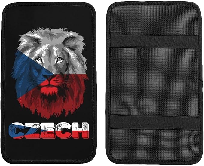Vintage Czech Republic Czechs Czechish Flag Lion Head Auto Center Console Armrest Cover Car Handrail Box Cushion Pad Mat Universal Fit Most Vehicle Sedan Truck SUV Soft Comfort Decor Accessories