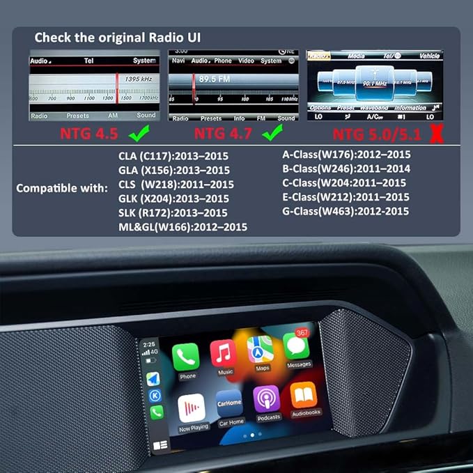 Wireless Android Auto Receiver for Mercedes Benz A/B/C/E/CLA/GLA/CLS/GLK/ML/GL/SLK 2011-2015 Wireless CarPlay Android Auto for Benz NTG 4.5/4.7 System with Bluetooth, Mirror Link, Camera, USB