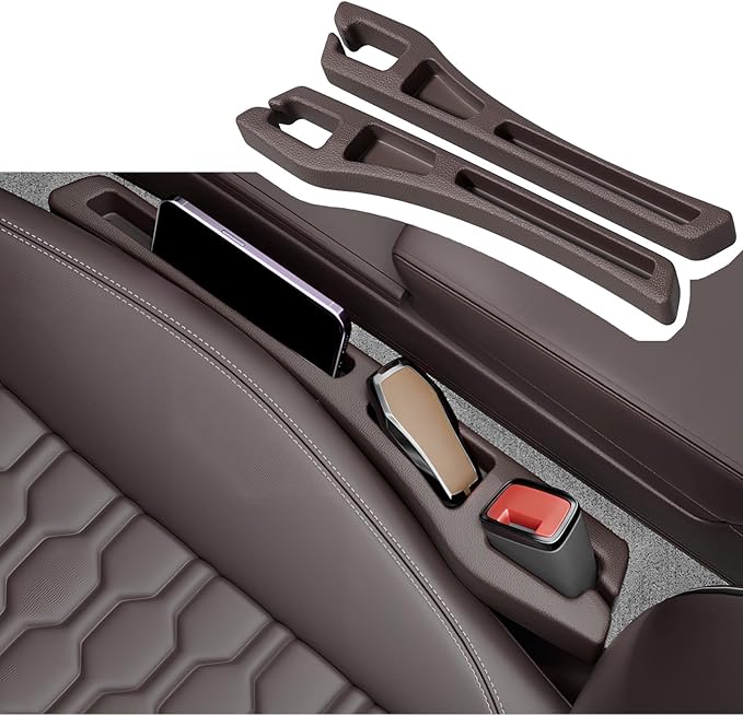 2PCS Car Seat Gap Filler Organizer,2 in 1 Car Gap Filler with Fill and Storage Function for Storing Phones Keys Cards,Universal Multifunctional No Drop Seat Guard for Cars (Brown)