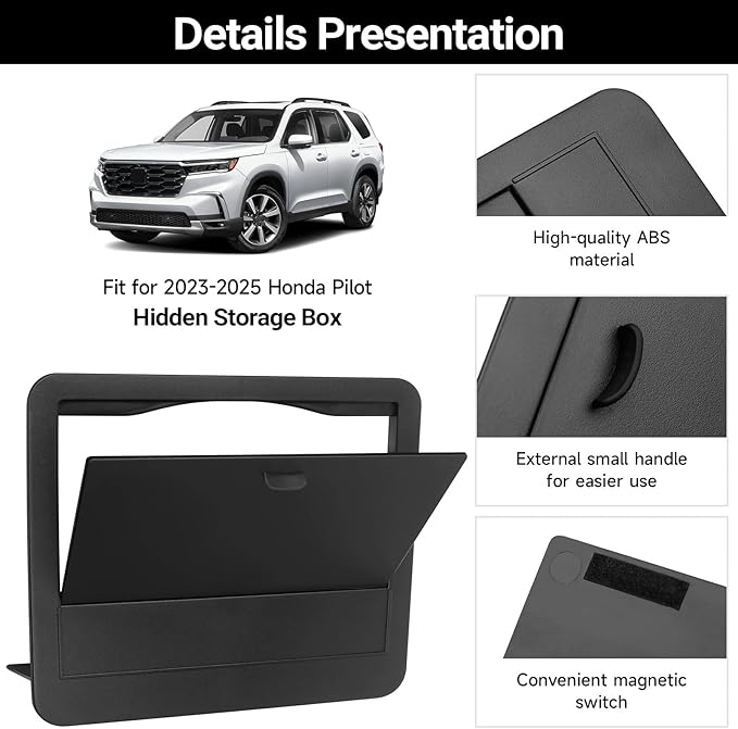 YOJOJOCO Center Console Hidden Box Organizer Compatible with Honda 2023-2025 2026 Pilot ＆ 2024-2026 Ridgeline ＆ 2024-2026 Passport Accessories Black ABS Plastic Material Secret Compartment