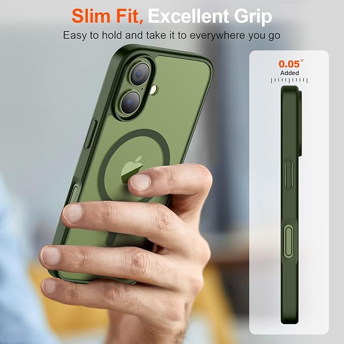 SUPFINE Magnetic for iPhone 17 Case (Compatible with MagSafe)(Military Grade Drop Protection) Translucent Matte Shockproof with Anti-Fingerprint Phone Cover,Cangling Green