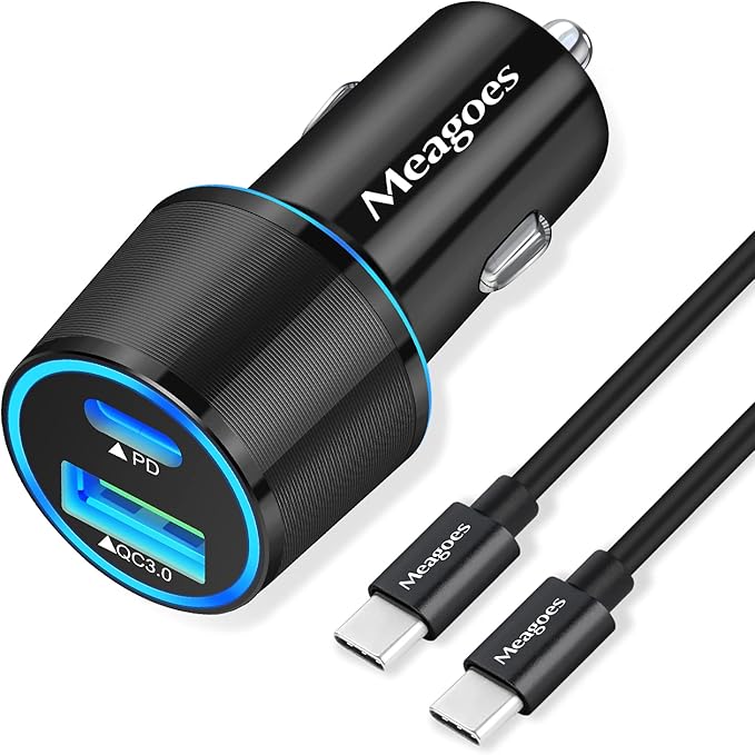 67.5W Car Charger USB C Super Fast Charging, 45W USBC & QC3.0 Port Plug for iPhone 17 Pro Max/Air/16/15/iPad, Samsung S26/S25 Android Cell Phone, Dual 12V Cigarette Lighter Adapter + 8 ft Type C Cable