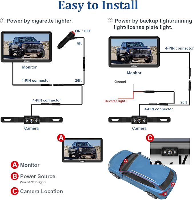 Backup Camera for Truck 7 Inch HD 2K Front Rear View Monitor kit Auto Color Image Night Vision, IP69 Waterproof DIY Grid Lines for Car/RV/Tractor/Semi-Trailers/Pickup H7