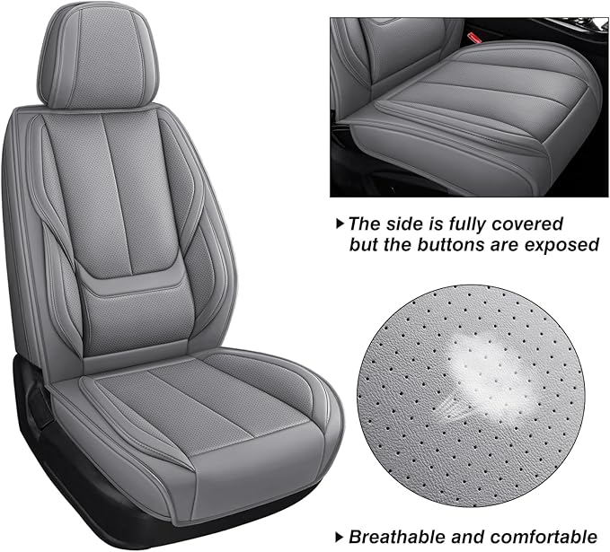 Front Car Seat Covers, Leather Car Seat Covers, Fit for Most Cars SUV and Most Sedan Grey