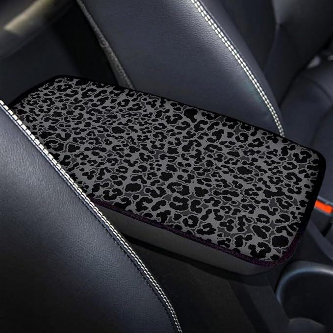 Dreaweet Black Leopard Print Car Center Console Cover Cheetah Print Car Accessories for Women Arm Rest Cover for SUV Sedan Non-Slip Comfortable Car Armrest Cover Pad,Easy to Install