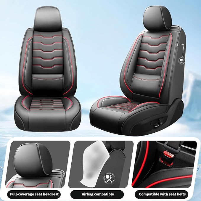 Fit Tucson Car Seat Covers Premium Leather for Hyundai Tucson 2010-2025 2026. Waterproof， Breathable, Scratch-Resistant & All-Weather Seat Cushion Protector (Full Set, Red Line Black)