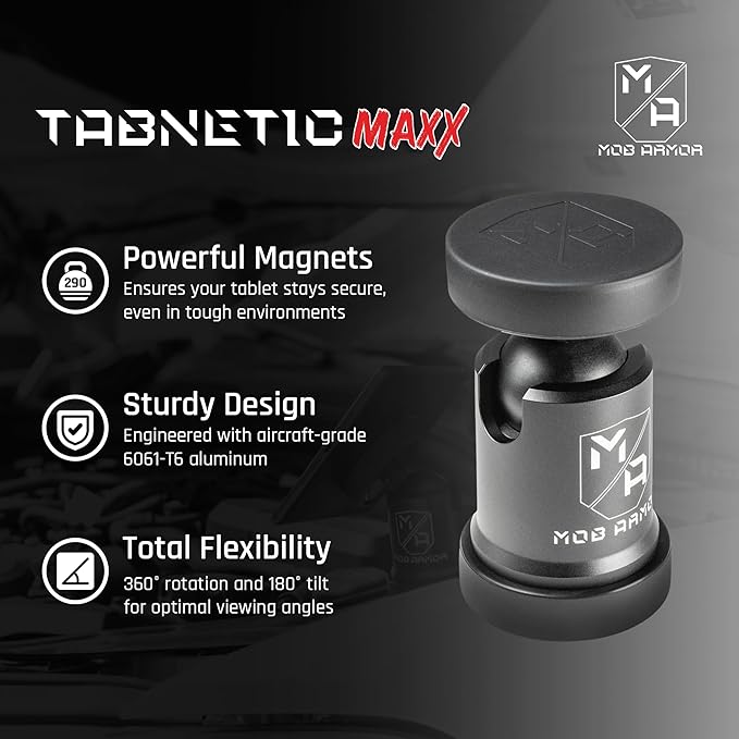 Mob Armor Tabnetic Maxx - Universal Magnetic Tablet Mount for Trucks, Cars, RVs, Heavy Equipment, Adhesive Mounting, Tablet Compatible, Magnetic Phone Mount, Console Accessories