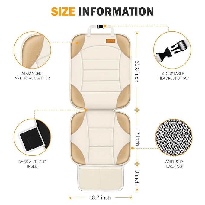 Siivton Car Seat Protector for Child, Cushion for Leather & Fabric Seats, 2 Mesh Pockets, Non-Slip Bottom, Waterproof for Vehicles - Baby & Pets (2 Pack)