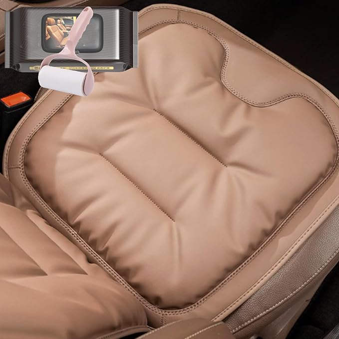 Skin-Friendly & Dirt-Repellent Leather Seat Cushions, 2026 Car Seat Cushion for Driving, 1.57" Thick Comfort Seat Protector, Universal Non-Slip Memory Foam Pad for Car (Brown, Front Seat Cushion)