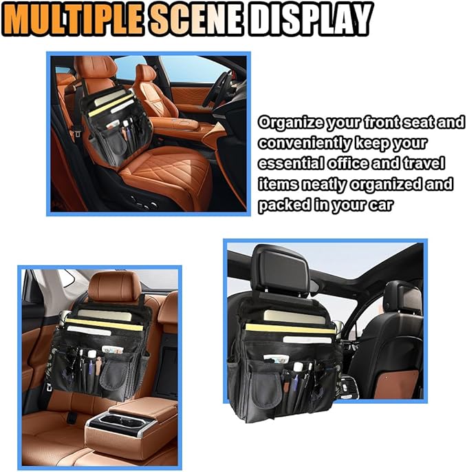 Car Front Seat Organizer, Car Backseat Organizer with Adjustable Shoulder Strap, Passenger Seat File Storage Bag with Dedicated Laptop Tablet Holder Cup Holder for Car Law Enforcement (Black)